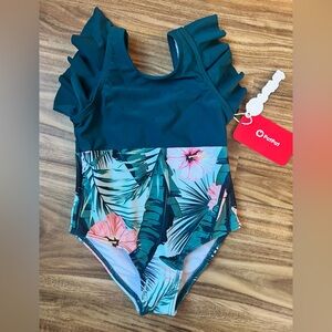 PatPat Teal and Pink Tropical Floral One-Piece Swimsuit NWT size 2 girls